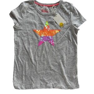 MINI Boden Girls 5-6Y Grey Short Sleeve Neon‎ Sequin Star T Shirt School NWT
